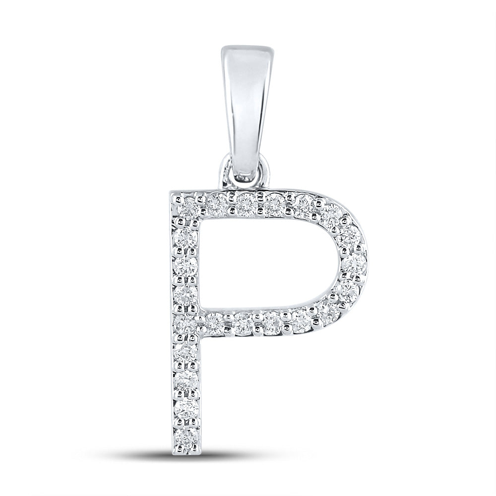 14kt White Gold Womens Round Diamond P Initial Letter Pendant 1/6 Cttw