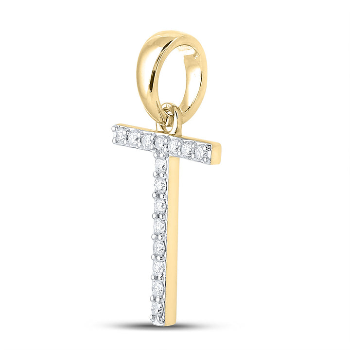 14kt Yellow Gold Womens Round Diamond T Initial Letter Pendant 1/8 Cttw