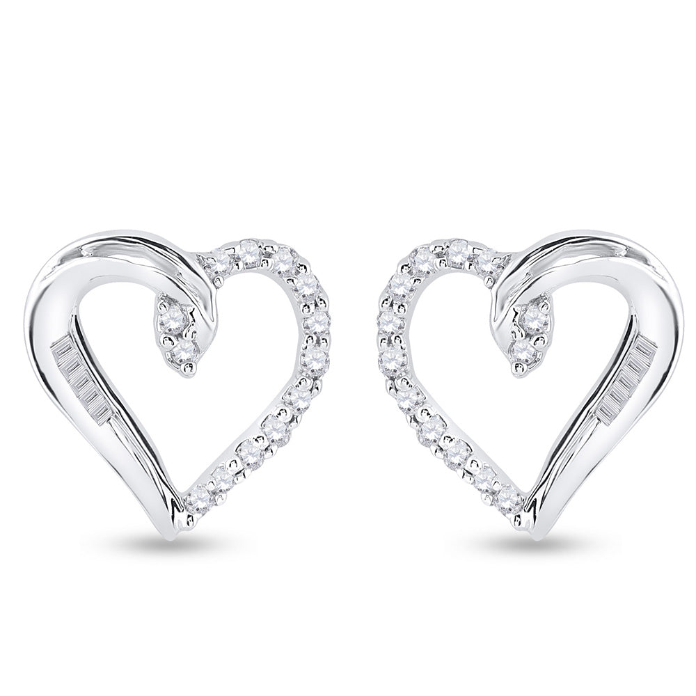 10kt White Gold Womens Round Diamond Heart Earrings 1/6 Cttw