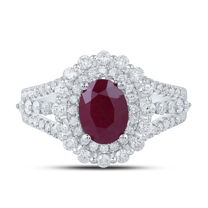 14kt White Gold Womens Oval Ruby Solitaire Diamond Fashion Ring 2 Cttw