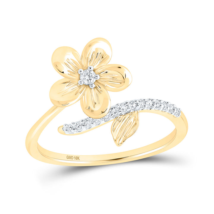 10kt Yellow Gold Womens Round Diamond Flower Band Ring 1/12 Cttw