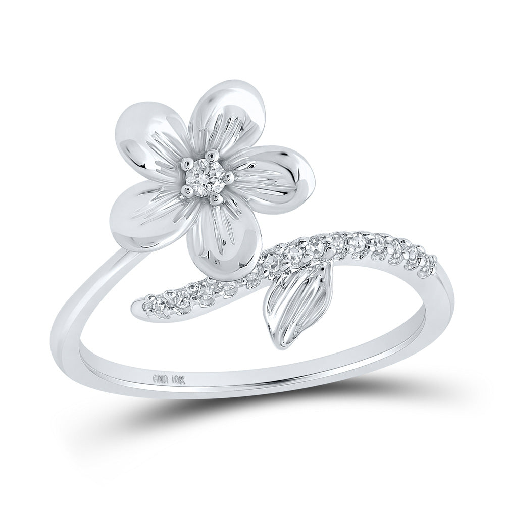 10kt White Gold Womens Round Diamond Flower Band Ring 1/12 Cttw