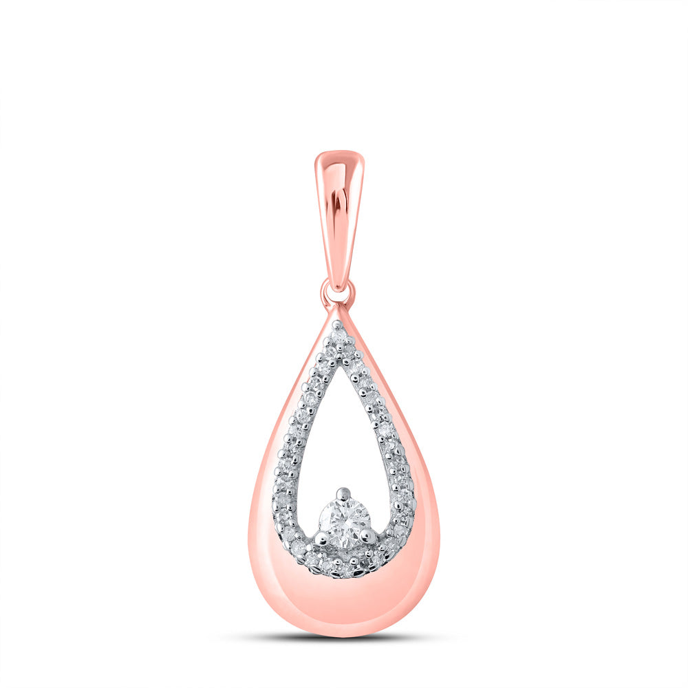 10kt Rose Gold Womens Round Diamond Teardrop Pendant 1/10 Cttw