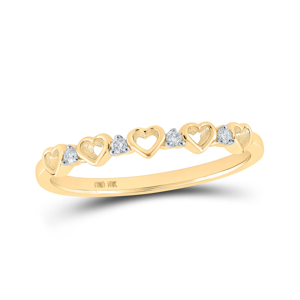 10kt Yellow Gold Womens Round Diamond Heart Ring 1/20 Cttw