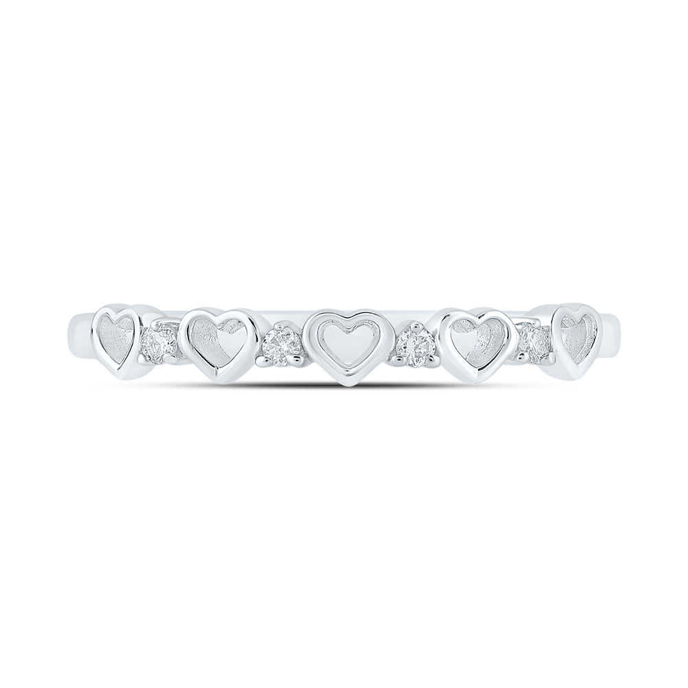 10kt White Gold Womens Round Diamond Heart Ring 1/20 Cttw