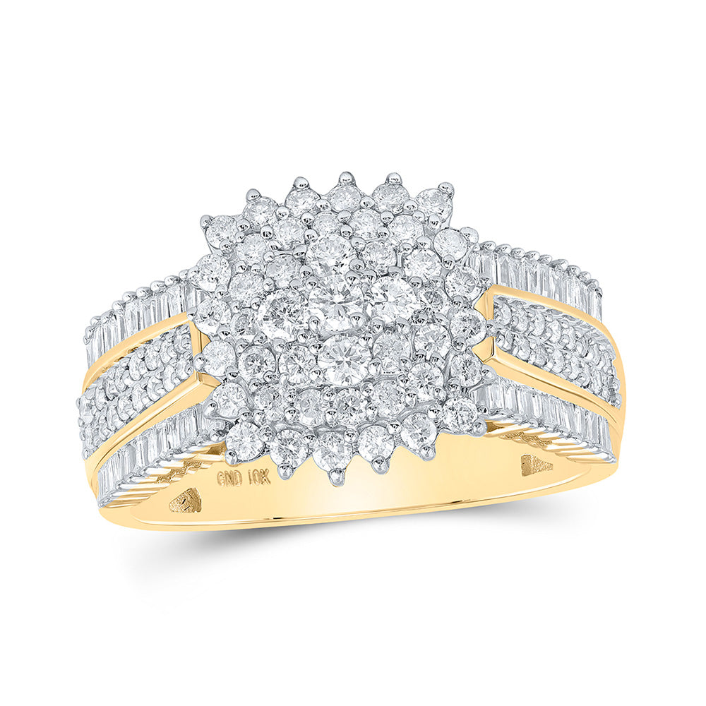 10kt Yellow Gold Womens Round Diamond Cluster Ring 1 Cttw