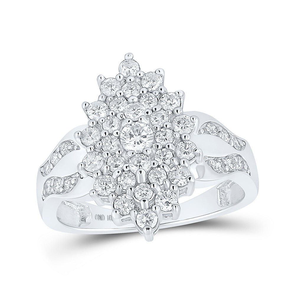 10kt White Gold Womens Round Diamond Marquise-shape Cluster Ring 1 Cttw