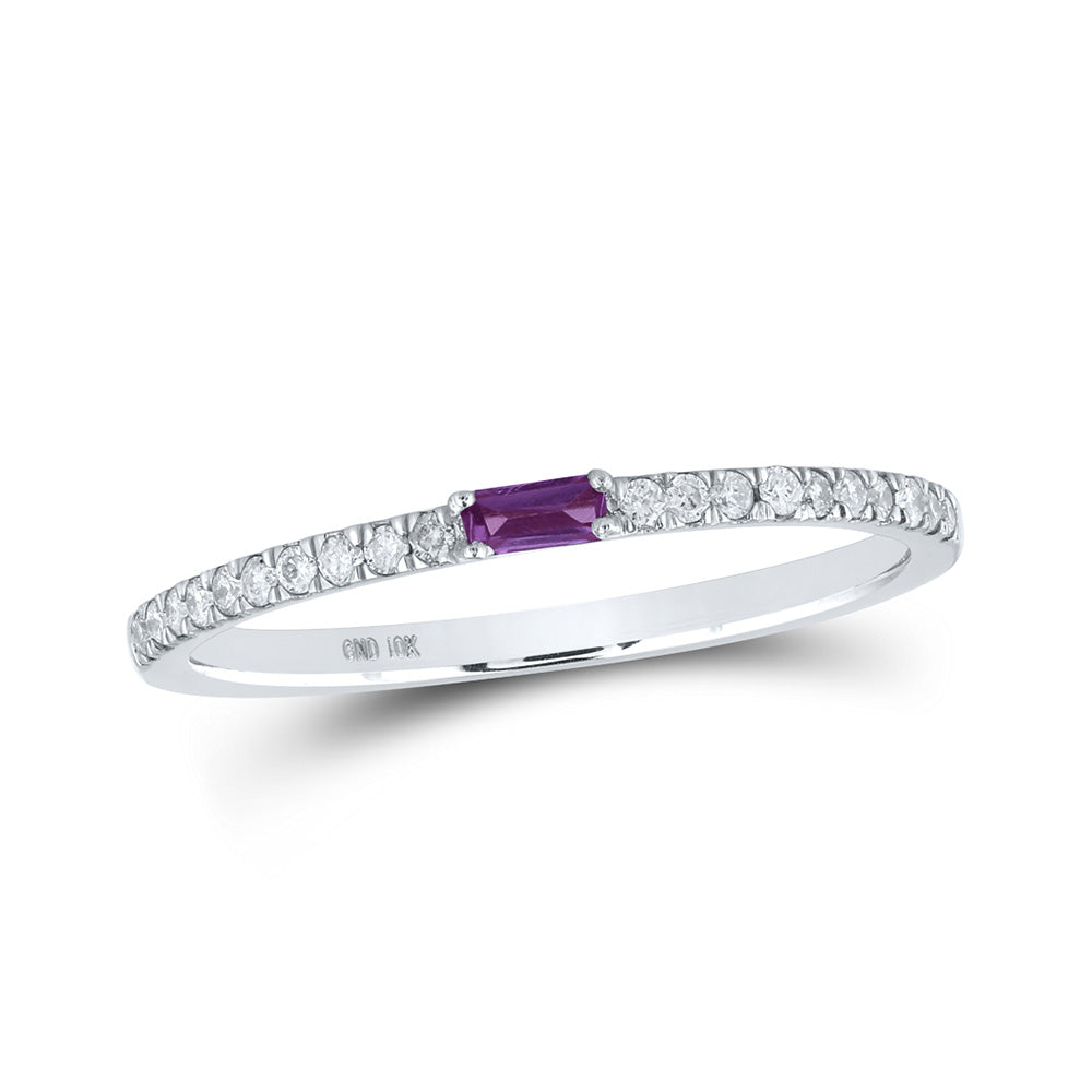 10kt White Gold Womens Baguette Alexandrite Diamond Band Ring 1/5 Cttw