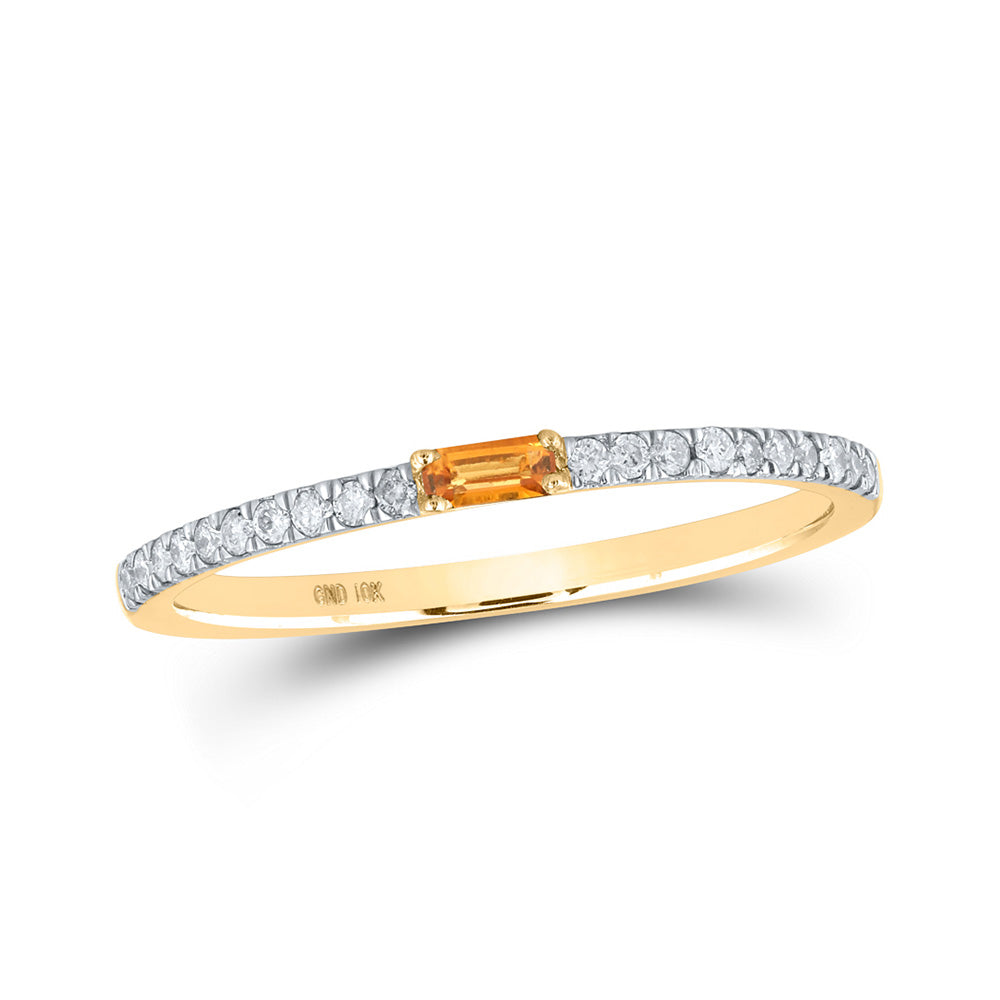 10kt Yellow Gold Womens Baguette Citrine Diamond Band Ring 1/5 Cttw