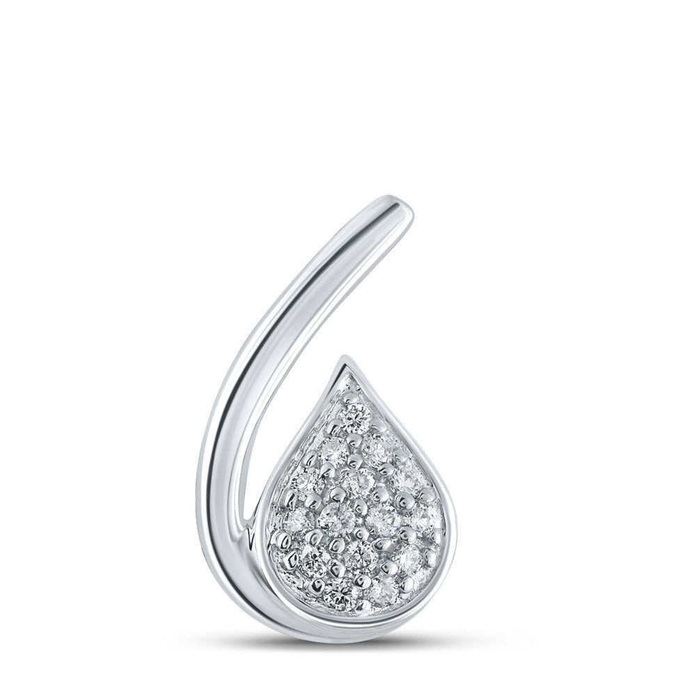 10kt White Gold Womens Round Diamond Teardrop Pendant 1/10 Cttw