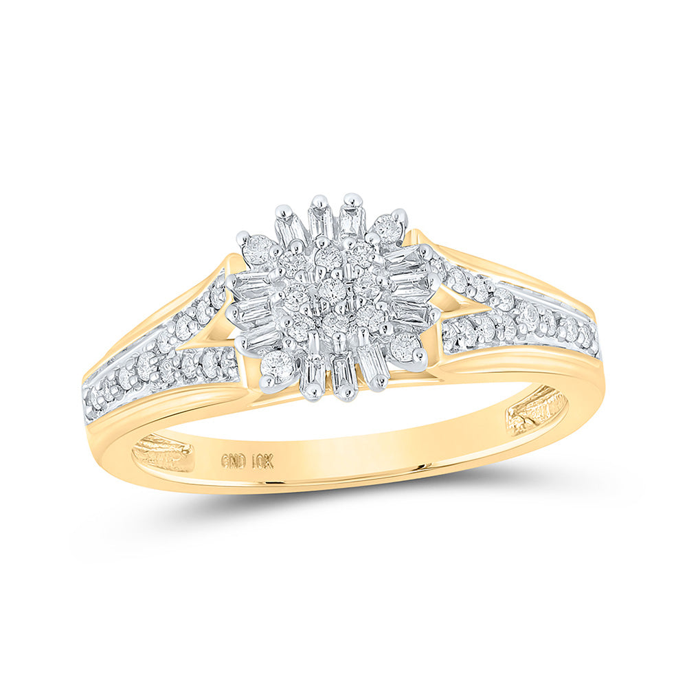 10kt Yellow Gold Womens Round Diamond Cluster Ring 1/4 Cttw