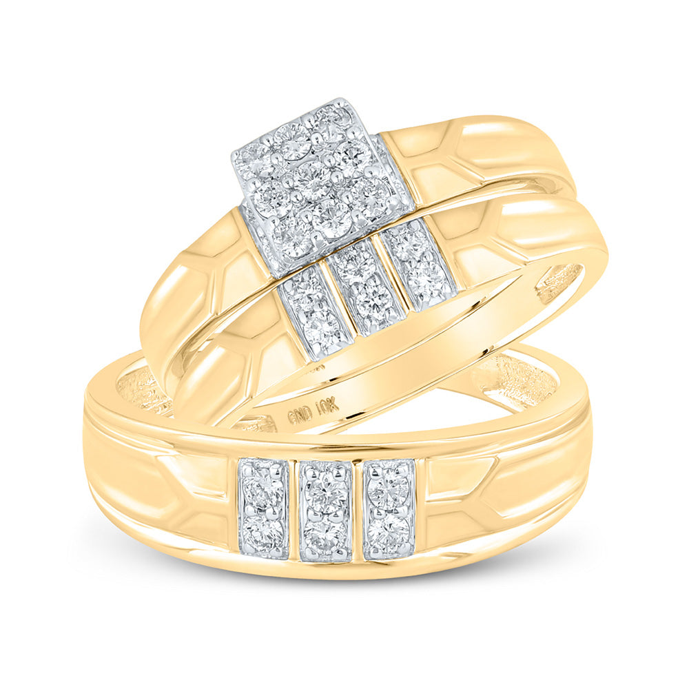 10kt Yellow Gold His Hers Round Diamond Square Matching Wedding Set 1/2 Cttw