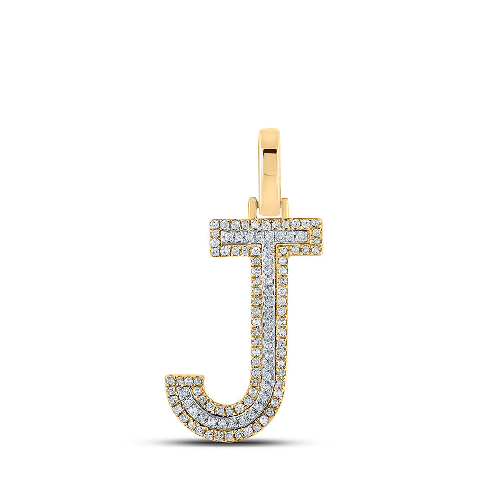 10kt Two-tone Gold Womens Round Diamond J Initial Letter Pendant 1/4 Cttw