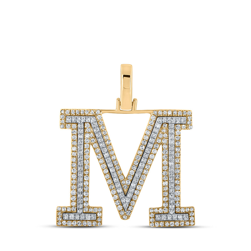 10kt Two-tone Gold Womens Round Diamond M Initial Letter Pendant 3/4 Cttw