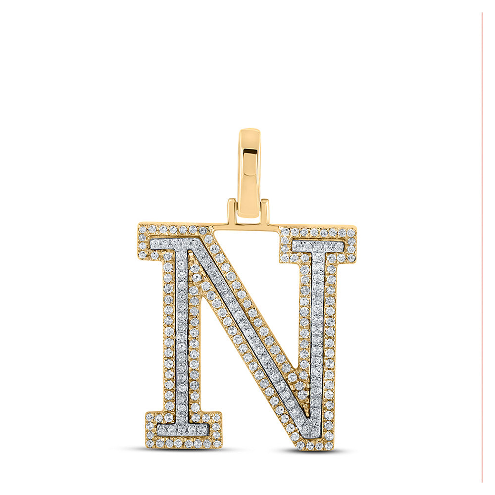 10kt Two-tone Gold Womens Round Diamond N Initial Letter Pendant 1/2 Cttw