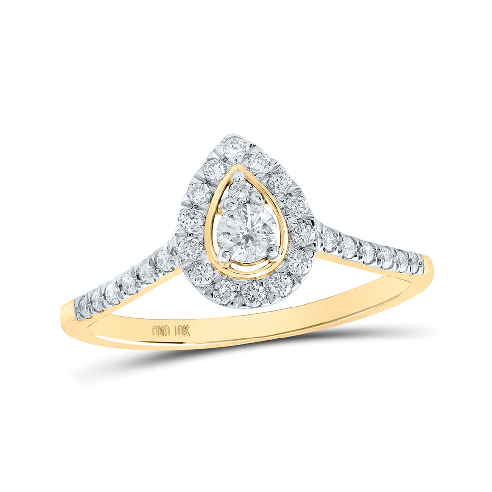 10kt Yellow Gold Womens Round Diamond Pear-shape Halo Ring 1/3 Cttw