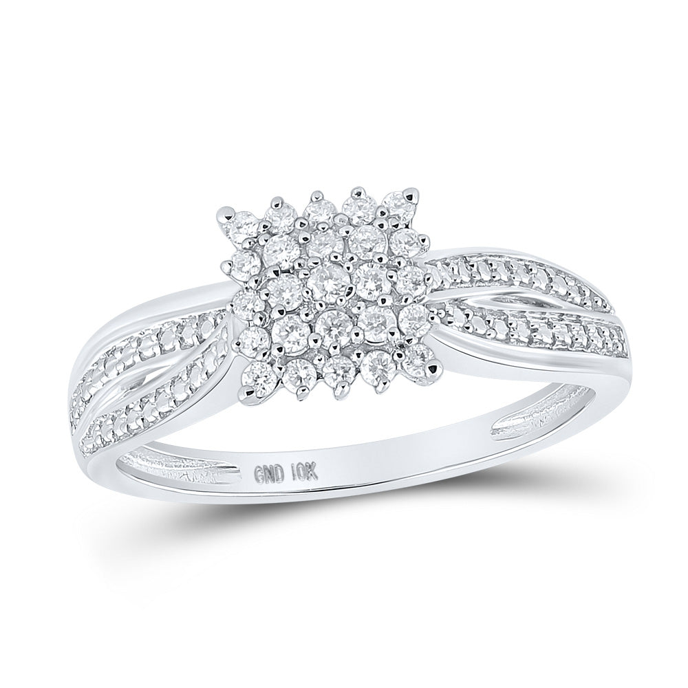 10kt White Gold Womens Round Diamond Square Cluster Ring 1/5 Cttw