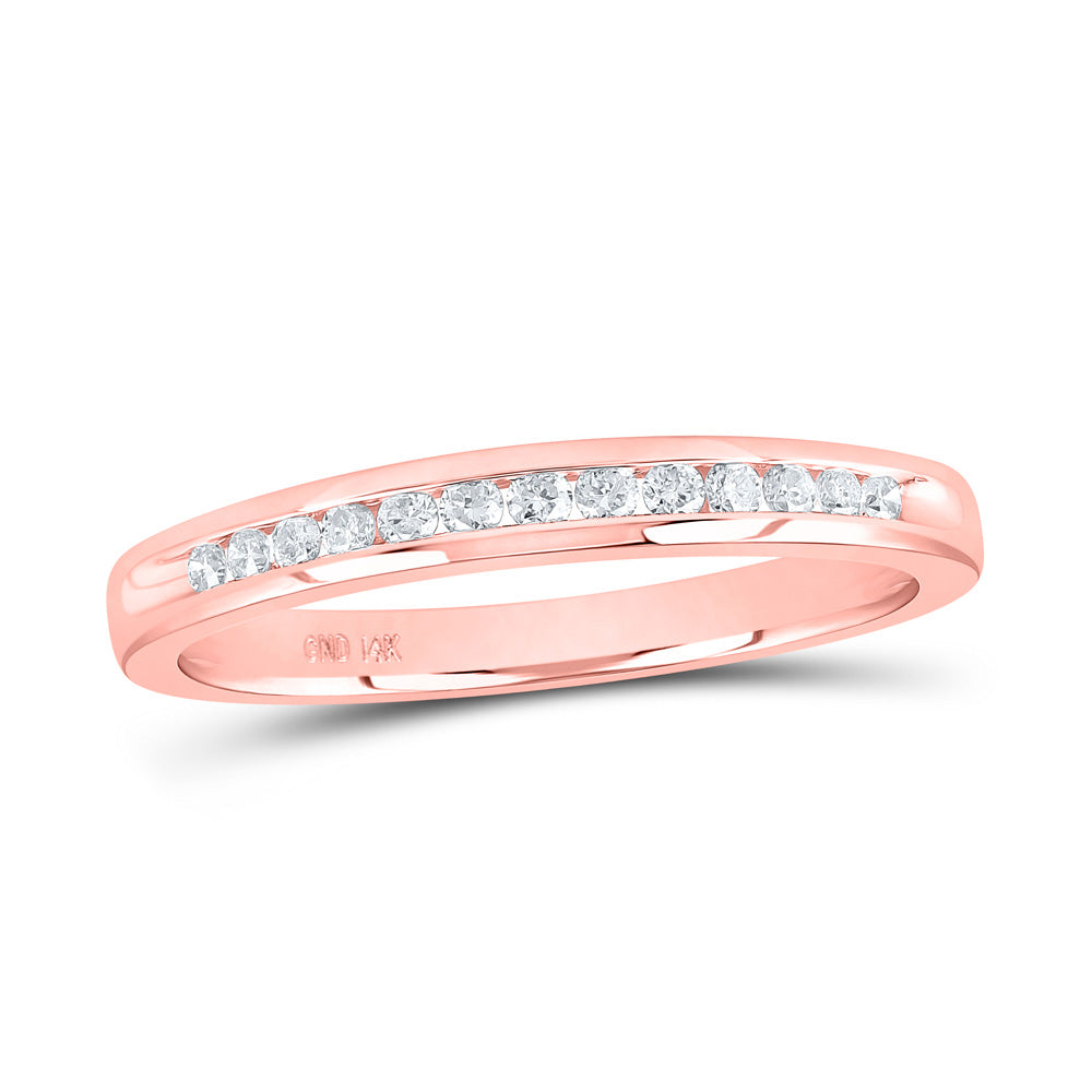 14kt Rose Gold Womens Round Diamond Single Row Band Ring 1/6 Cttw