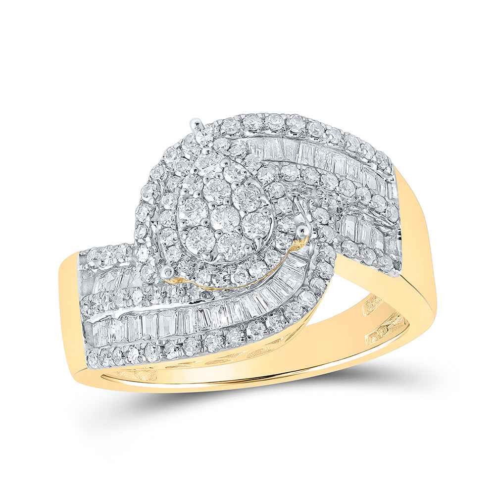 10kt Yellow Gold Womens Round Diamond Cluster Ring 1 Cttw