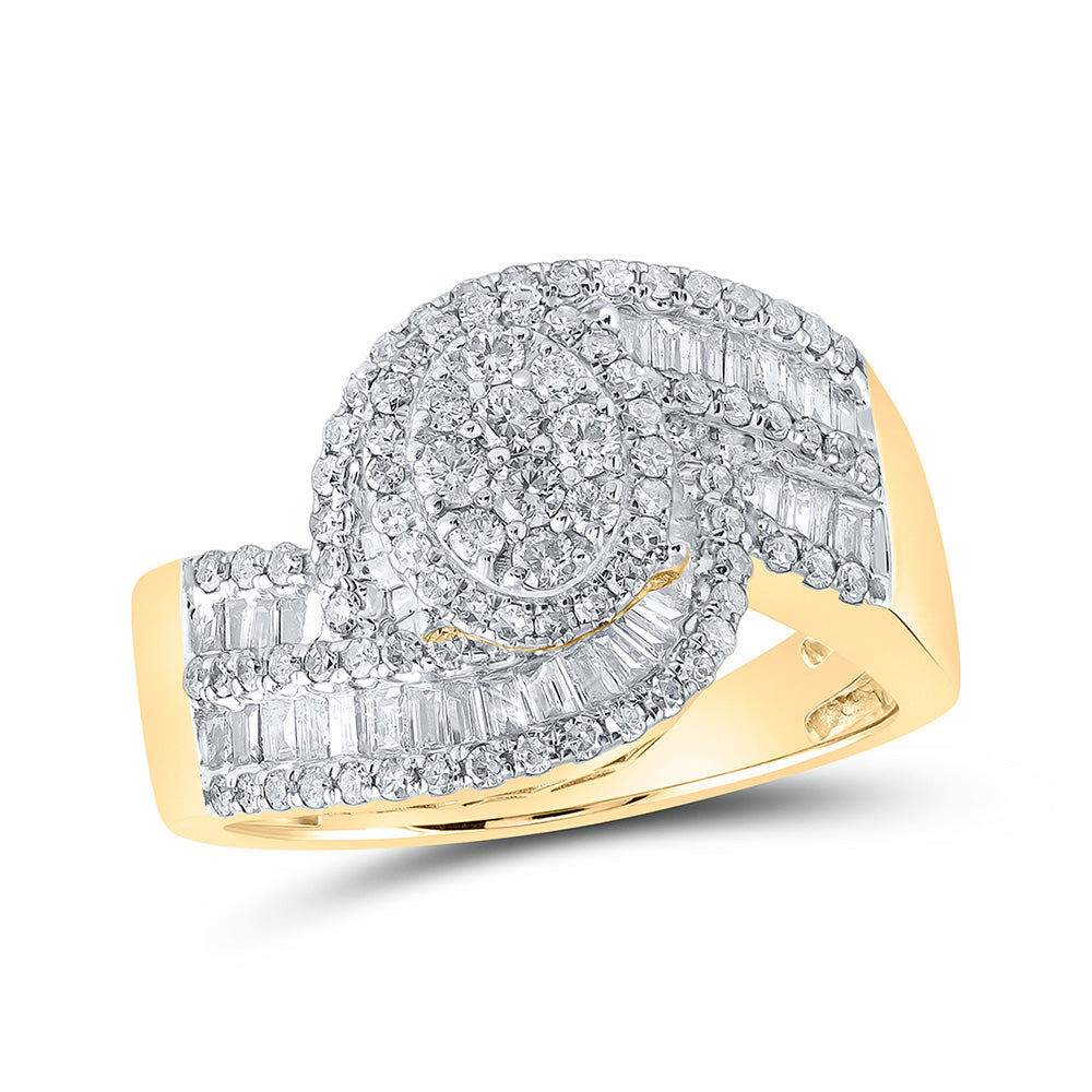 10kt Yellow Gold Womens Round Diamond Oval Cluster Ring 1 Cttw