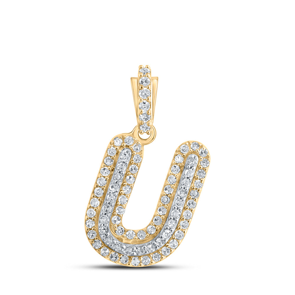 10kt Yellow Gold Womens Round Diamond U Initial Letter Pendant 1/5 Cttw