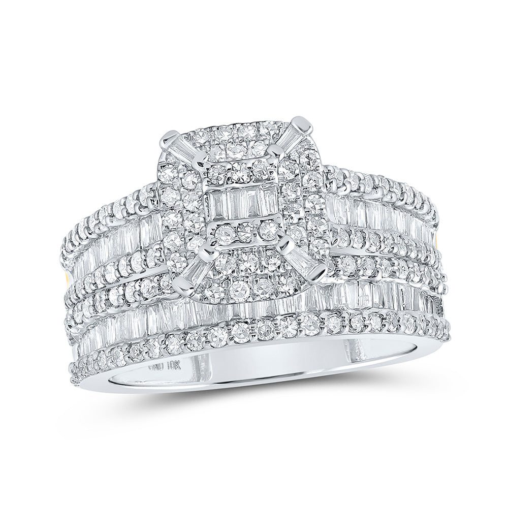 10kt White Gold Baguette Diamond Bridal Wedding Ring Band Set 1-1/3 Cttw