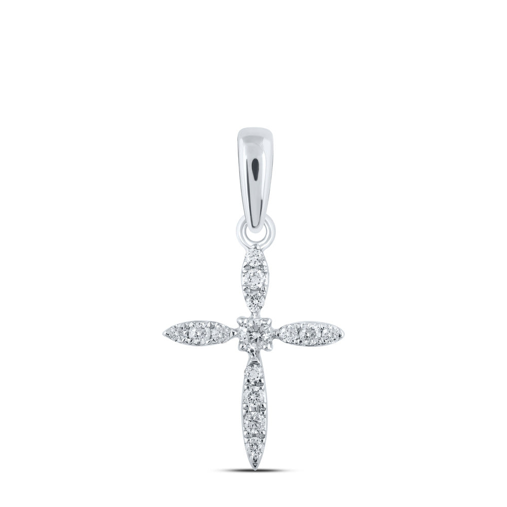 10kt White Gold Womens Round Diamond Cross Pendant 1/10 Cttw