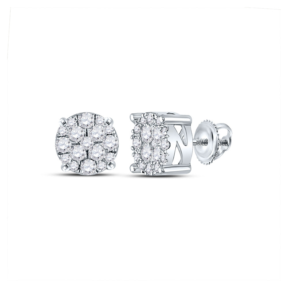 14kt White Gold Womens Round Diamond Cluster Earrings 1/4 Cttw