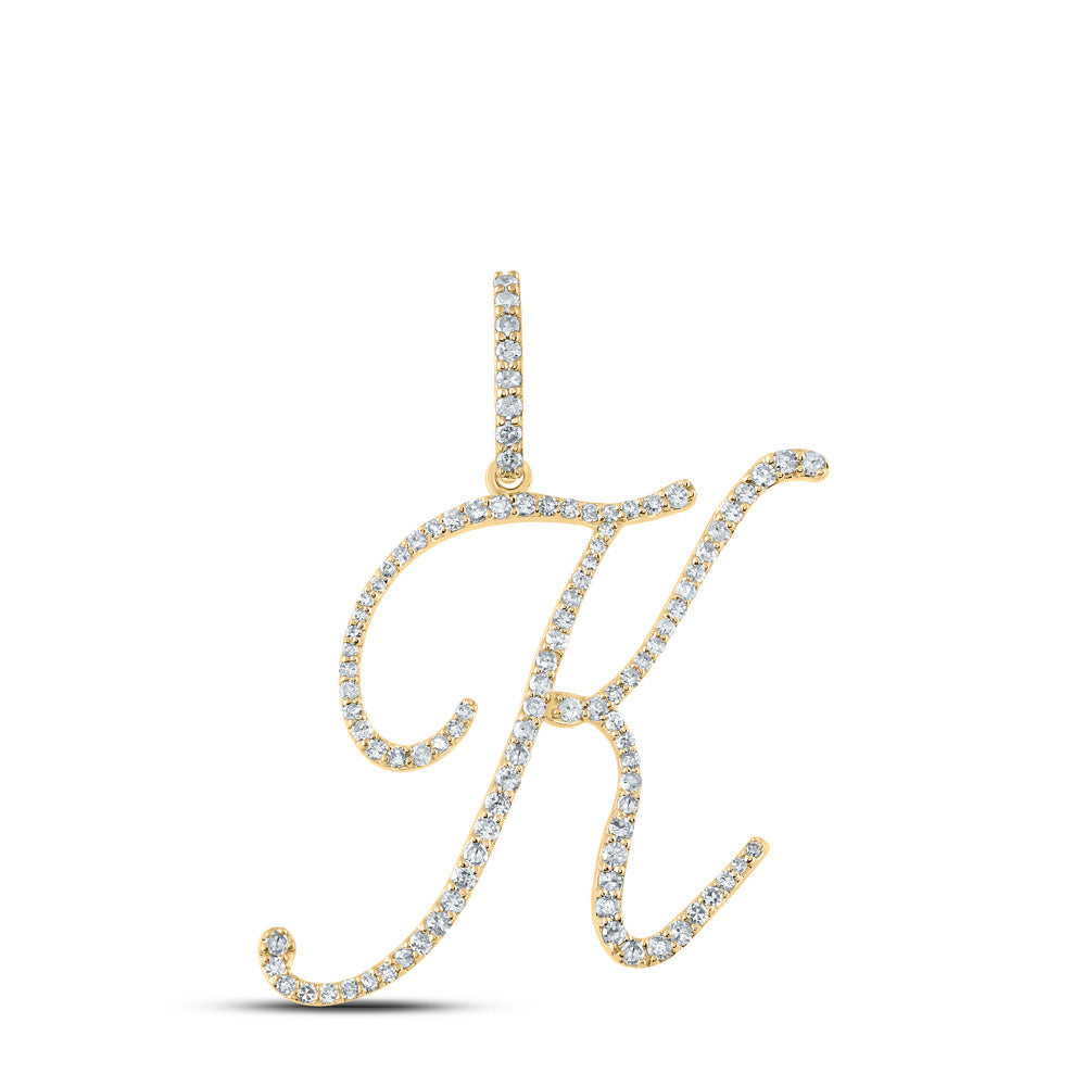 14kt Yellow Gold Womens Round Diamond K Initial Letter Pendant 1/2 Cttw