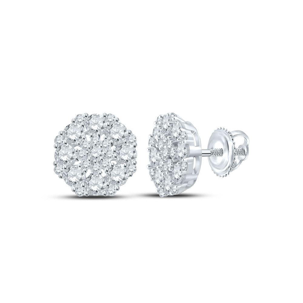 14kt White Gold Womens Round Diamond Octagon Cluster Earrings 1-5/8 Cttw