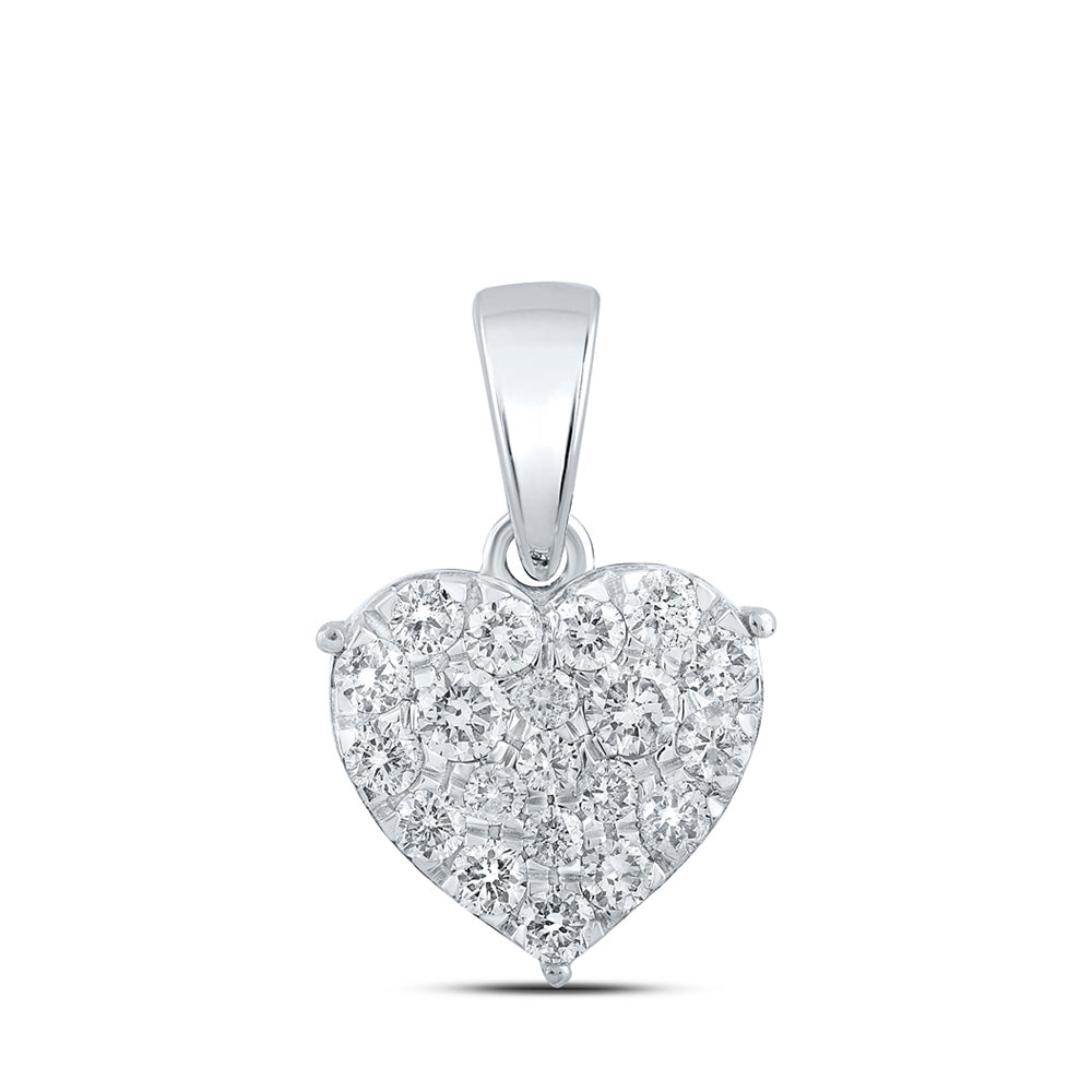 10kt White Gold Womens Round Diamond Heart Pendant 1/2 Cttw