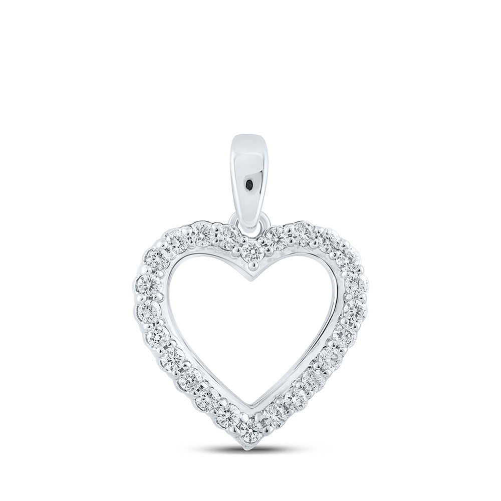 10kt White Gold Womens Round Diamond Heart Pendant 1/4 Cttw