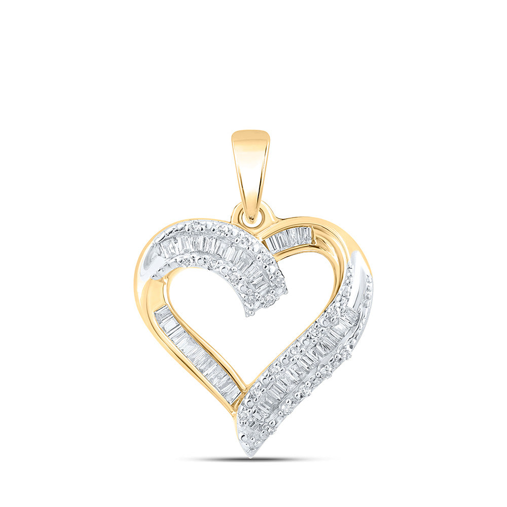 10kt Yellow Gold Womens Round Diamond Heart Pendant 1/4 Cttw