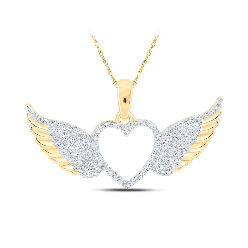 10kt Yellow Gold Womens Round Diamond Wing Heart Pendant 1/4 Cttw