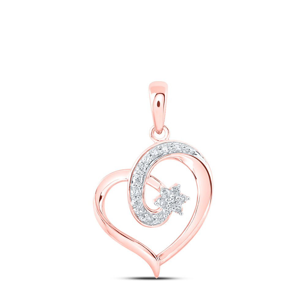 10kt Rose Gold Womens Round Diamond Heart Pendant 1/6 Cttw