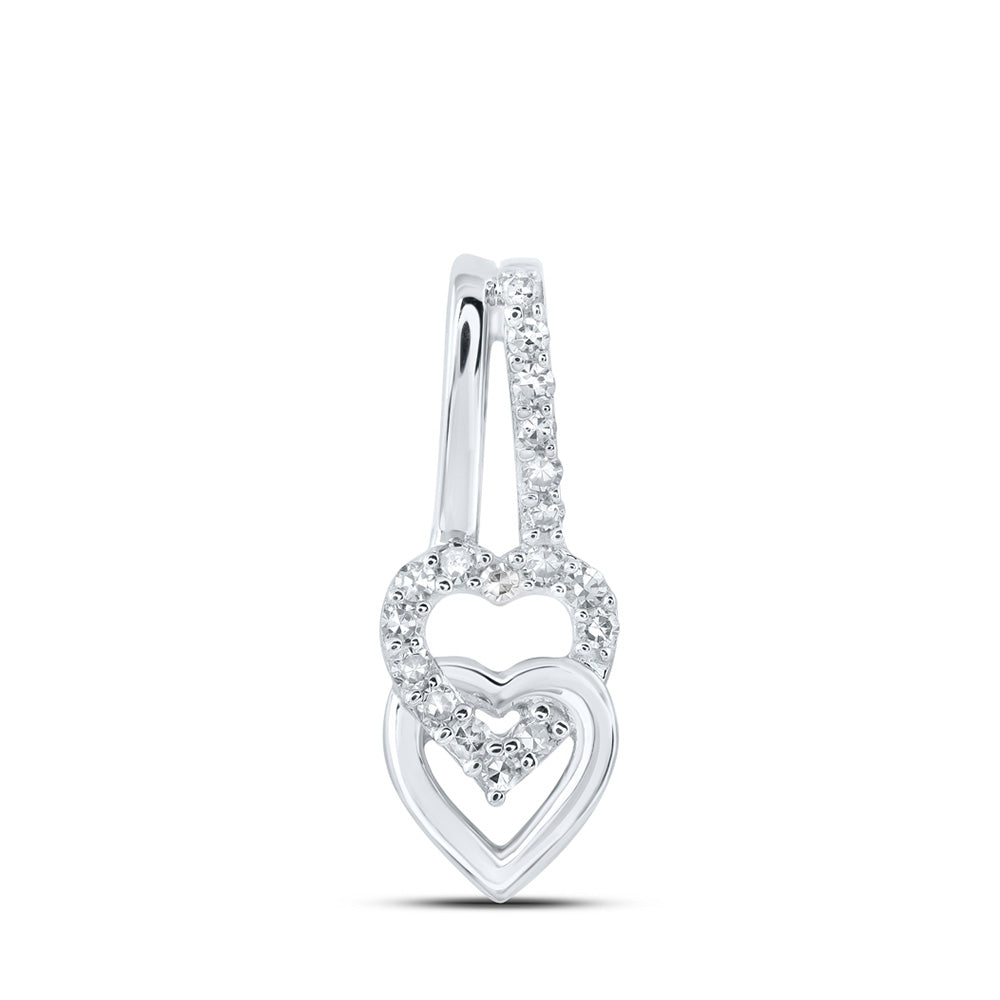 10kt White Gold Womens Round Diamond Heart Pendant 1/10 Cttw