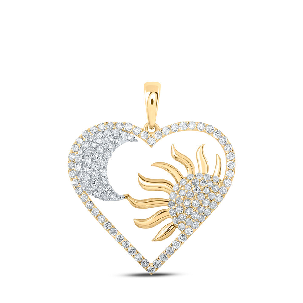 10kt Yellow Gold Womens Round Diamond Sun Moon Heart Pendant 1 Cttw