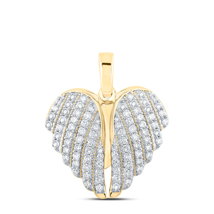 10kt Yellow Gold Womens Round Diamond Wing Heart Pendant 1 Cttw