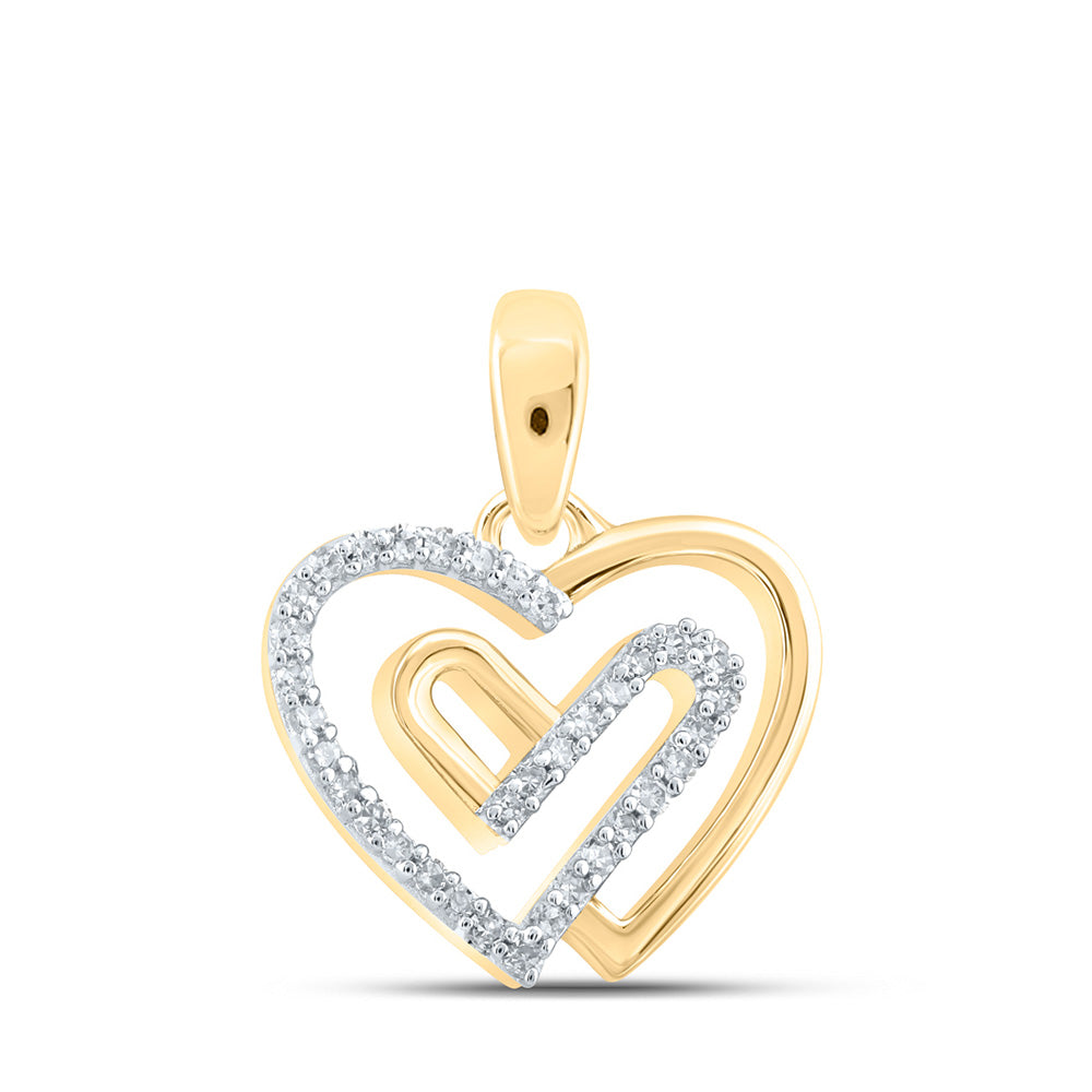 10kt Yellow Gold Womens Round Diamond Heart Pendant 1/12 Cttw