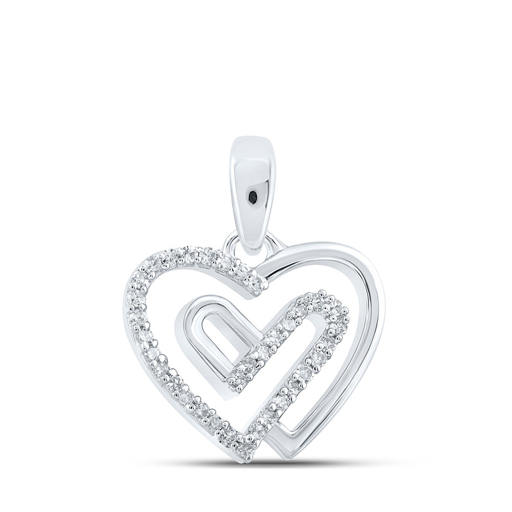 10kt White Gold Womens Round Diamond Heart Pendant 1/12 Cttw