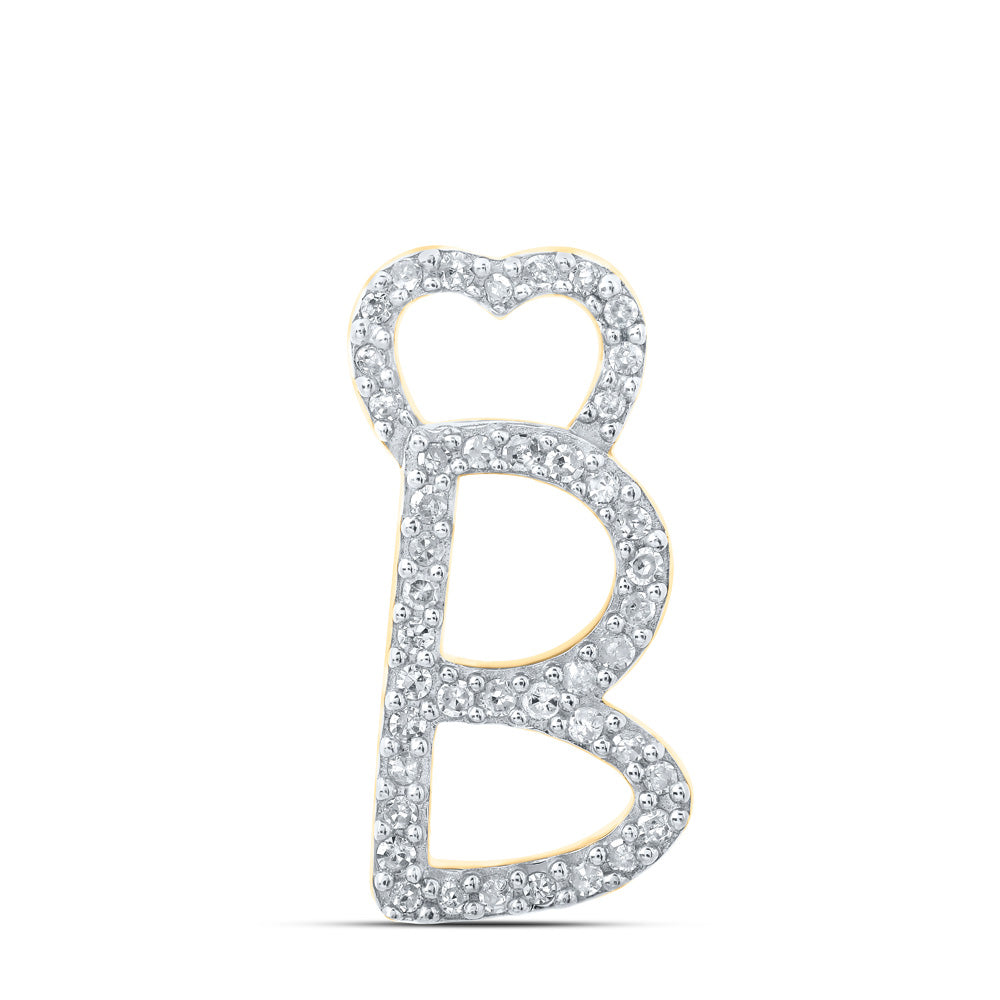 10kt Yellow Gold Womens Round Diamond B Heart Letter Pendant 1/8 Cttw