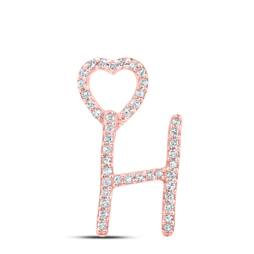 10kt Rose Gold Womens Round Diamond H Heart Letter Pendant 1/8 Cttw