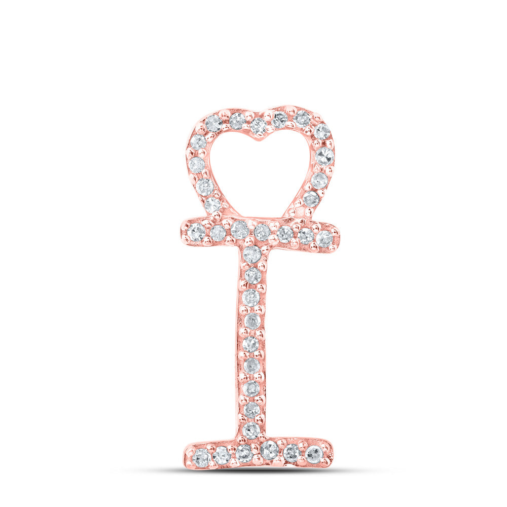 10kt Rose Gold Womens Round Diamond I Heart Letter Pendant 1/10 Cttw