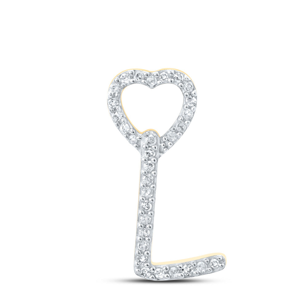 10kt Yellow Gold Womens Round Diamond L Heart Letter Pendant 1/10 Cttw