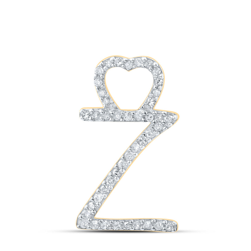 10kt Yellow Gold Womens Round Diamond Z Heart Letter Pendant 1/8 Cttw