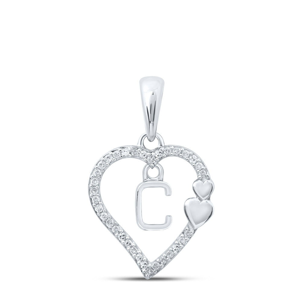 10kt White Gold Womens Round Diamond C Heart Letter Pendant 1/10 Cttw