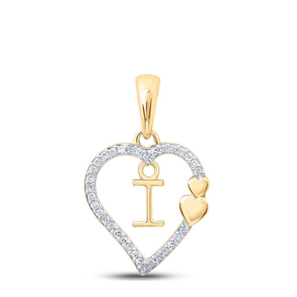 10kt Yellow Gold Womens Round Diamond I Heart Letter Pendant 1/10 Cttw