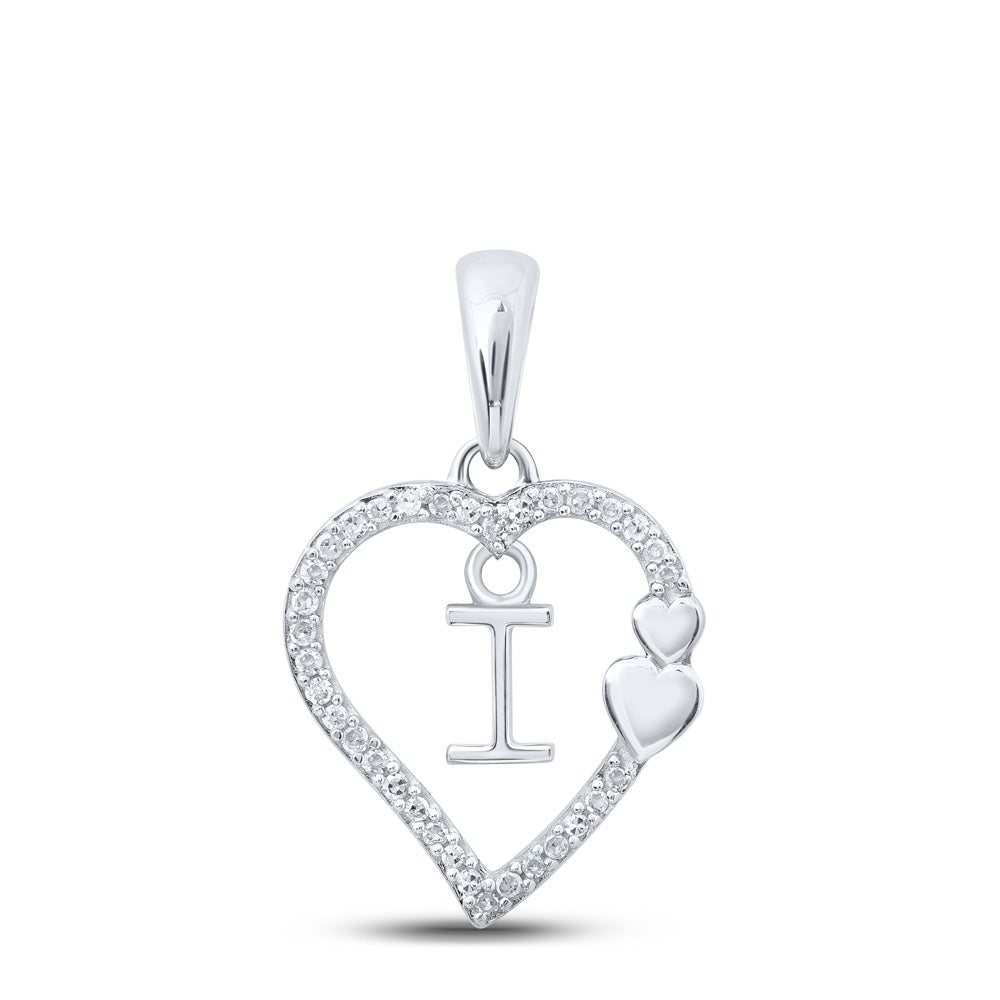 10kt White Gold Womens Round Diamond I Heart Letter Pendant 1/10 Cttw