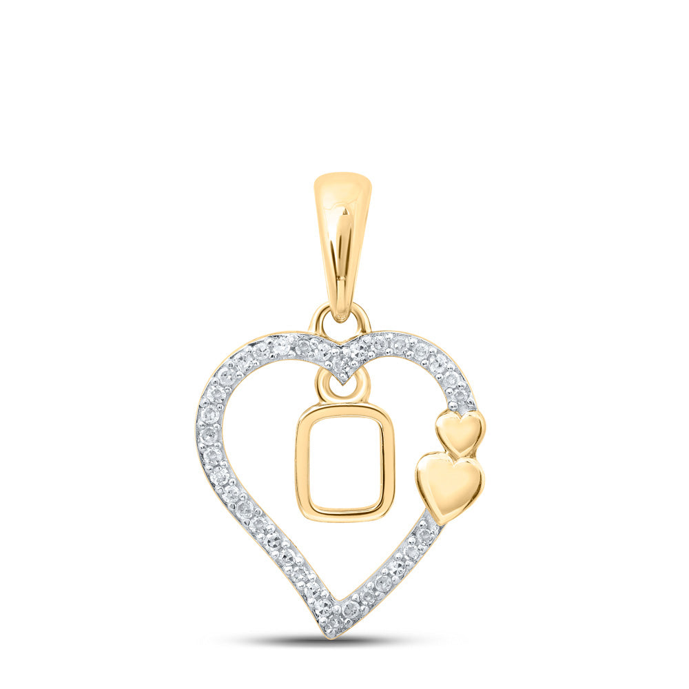 10kt Yellow Gold Womens Round Diamond O Heart Letter Pendant 1/10 Cttw