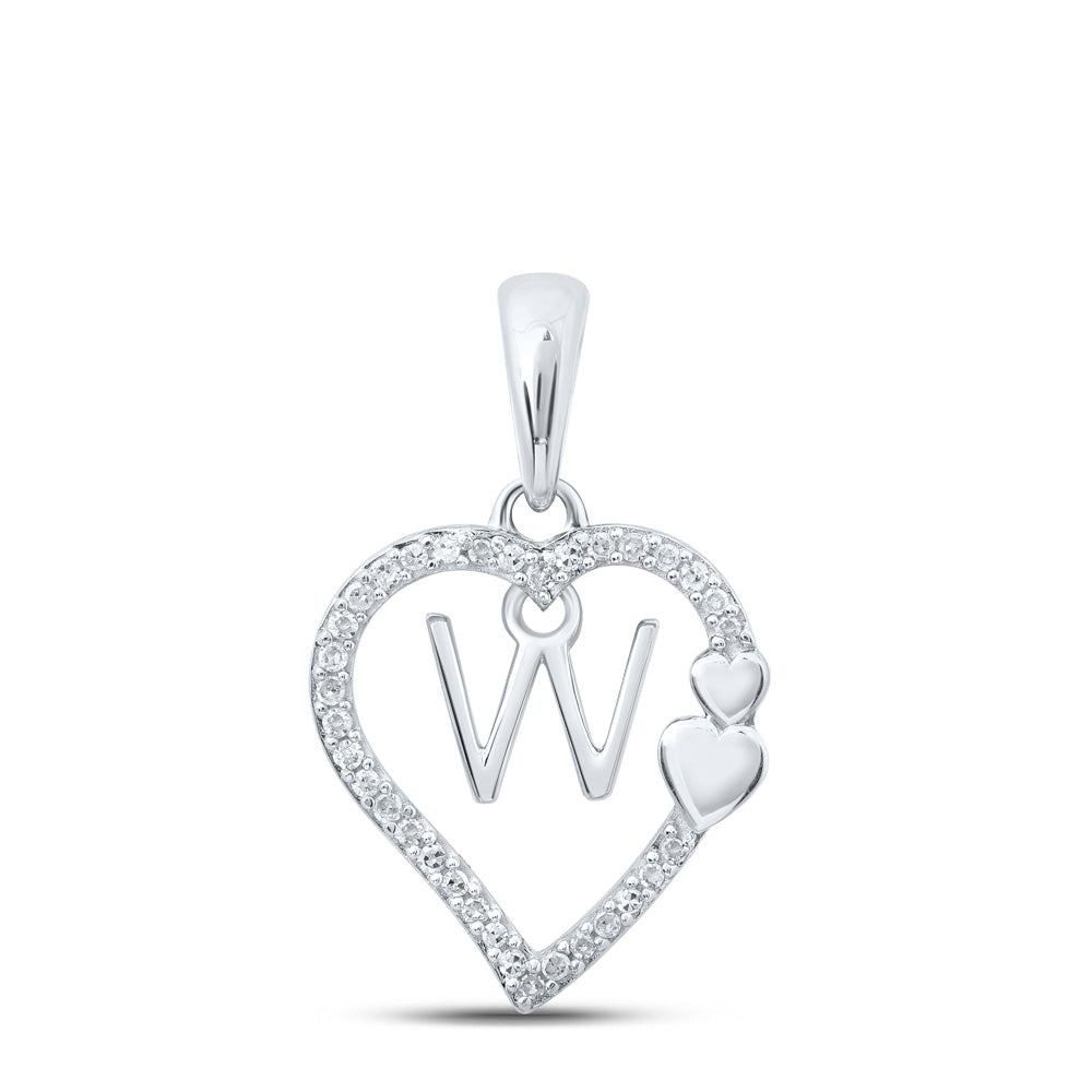 10kt White Gold Womens Round Diamond W Heart Letter Pendant 1/10 Cttw